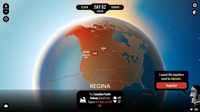 The globe showing your route from 80 Days