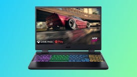 Acer Nitro 5 gaming laptop, showing a screen promoting Game Pass, EA Play and Need for Speed Heat.