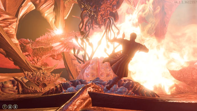 A dragon's breath knocks a Warlock off his feet in Baldur's Gate 3.