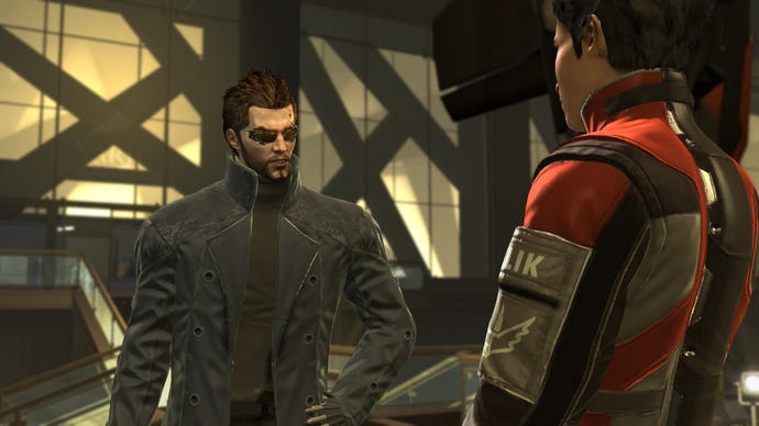 Chatting in a Deus Ex: Human Revolution Director's Cut screenshot.