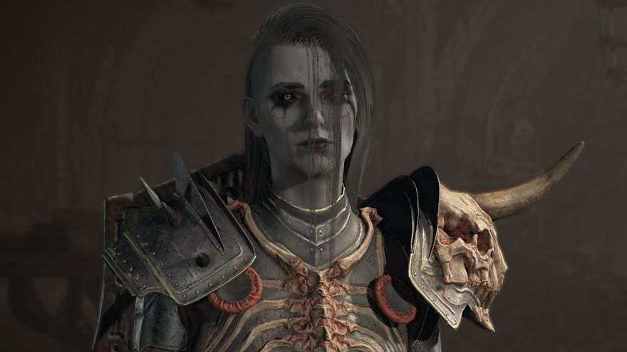 Diablo 4 screenshot showing a close up of a Necromancer.