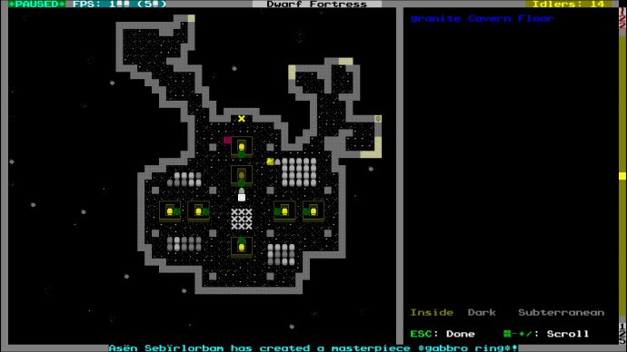 A small fort in Dwarf Fortress.