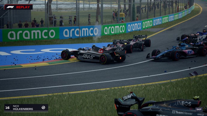 Two F1 cars crash on the track in F1 Manager 2023