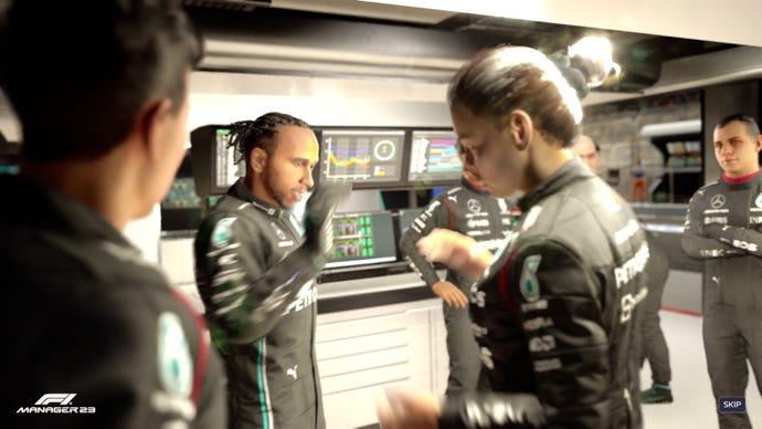Lewis Hamilton fist bumps another driver in F1 Manager 2023