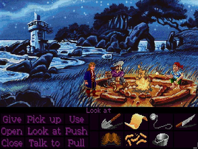 Pirates gather round a campfire in Monkey Island 2