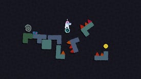 Pixel person jumps across floating spiky platforms in a screenshot from Mosa Lina