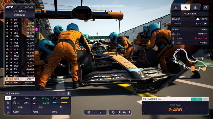 A pitstop scene in F1 Manager 2023