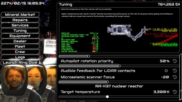 A text box and menu screen show how players can fine-tune their spaceship V: Rings of Saturn
