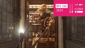 A clockwork soldier from Dishonored 2, with the RPS 100 logo in the top right corner.
