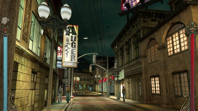 A quiet city street at night in Vampire The Masquerade: Bloodlines.